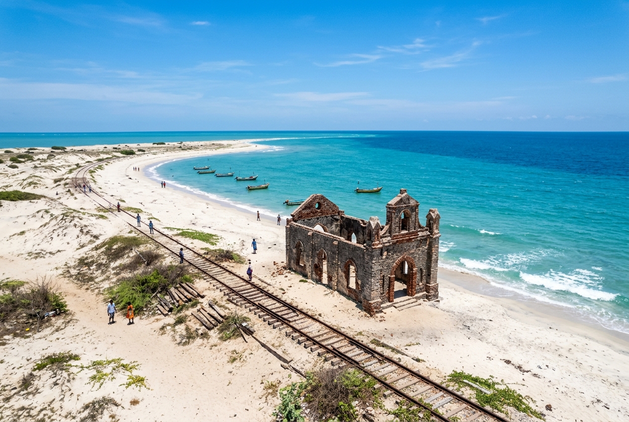 Dhanushkodi beach and ruins
